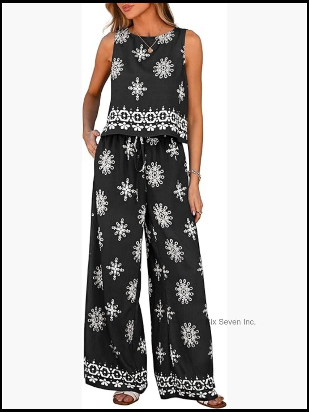 Boho Floral 2 Piece Lounge Set Tank Top Wide Leg Pants Travel Outfit